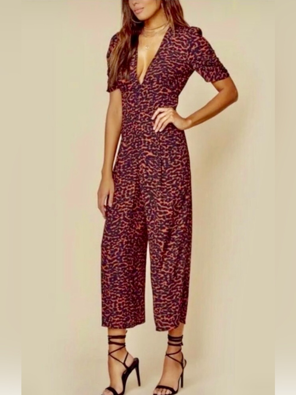 Blue Life Animal Print Deep V-Neck Jumpsuit